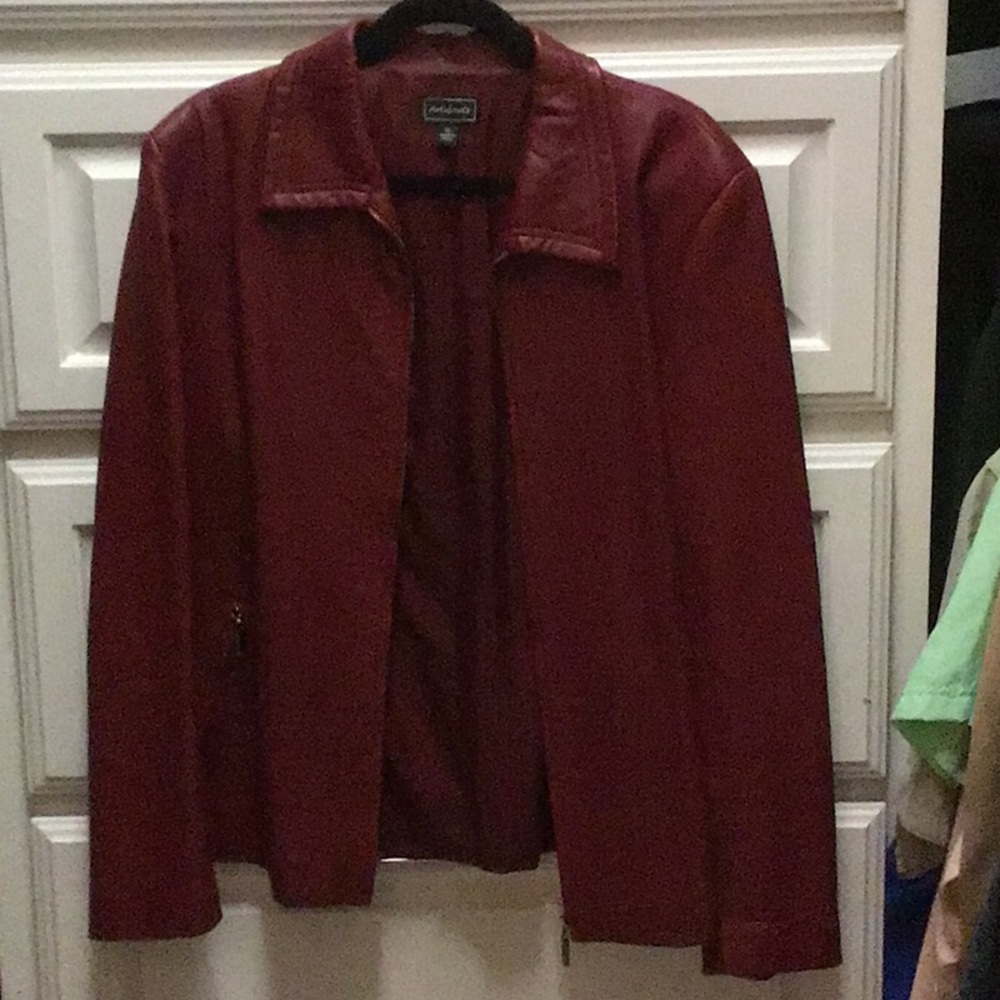 Cranberry red leather jacket